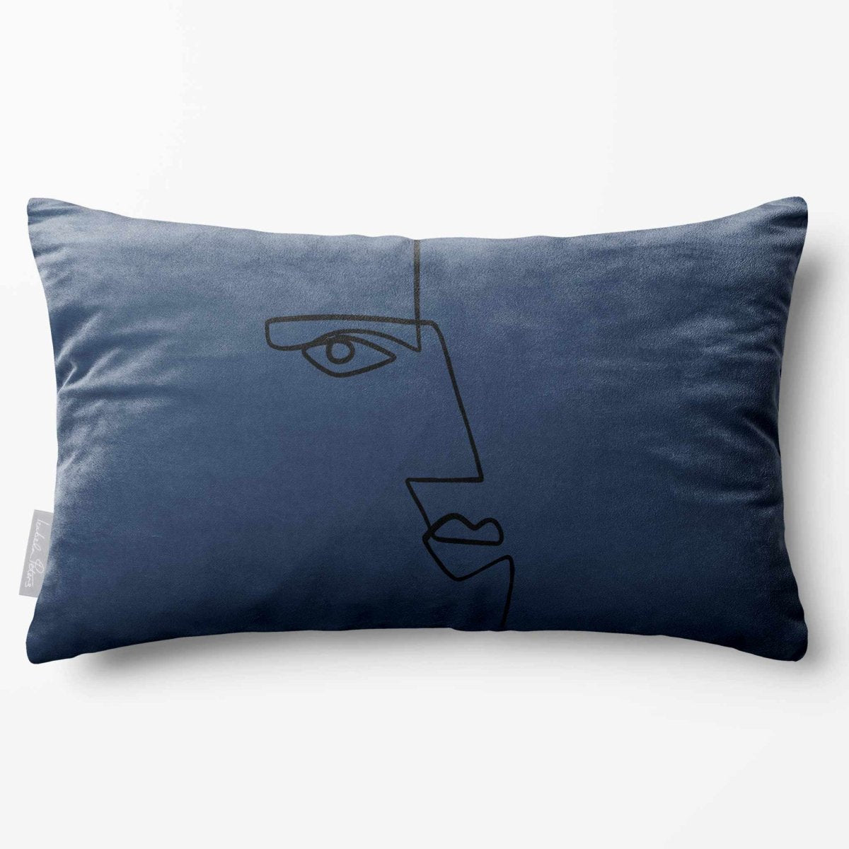 Angular Face | Sustainable Velvet Rectangle Cushion - Petrol Blue 50 x 30 cm Standard by Izabela Peters