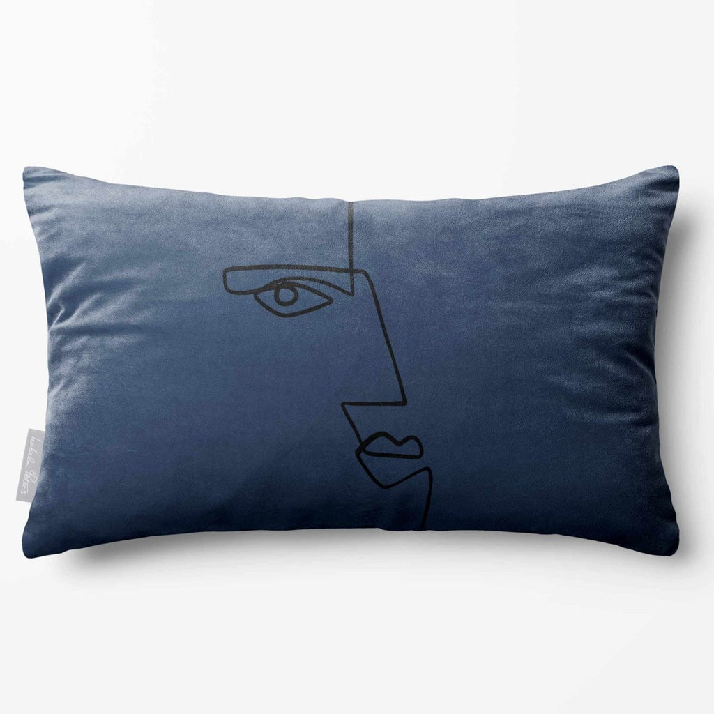 Angular Face | Sustainable Velvet Rectangle Cushion - Petrol Blue 50 x 30 cm Standard by Izabela Peters