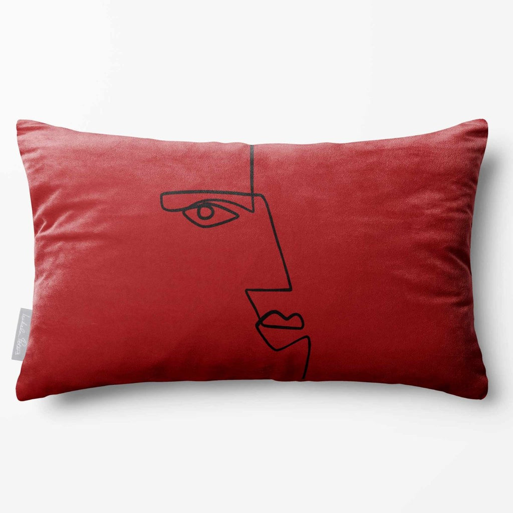 Angular Face | Sustainable Velvet Rectangle Cushion - Crimson Muse 50 x 30 cm Standard by Izabela Peters