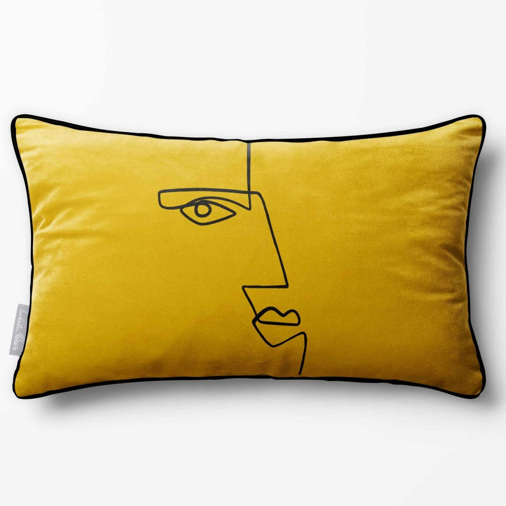 Angular Face | Sustainable Velvet Rectangle Cushion - Mustard Ochre 50 x 30 cm Piped by Izabela Peters