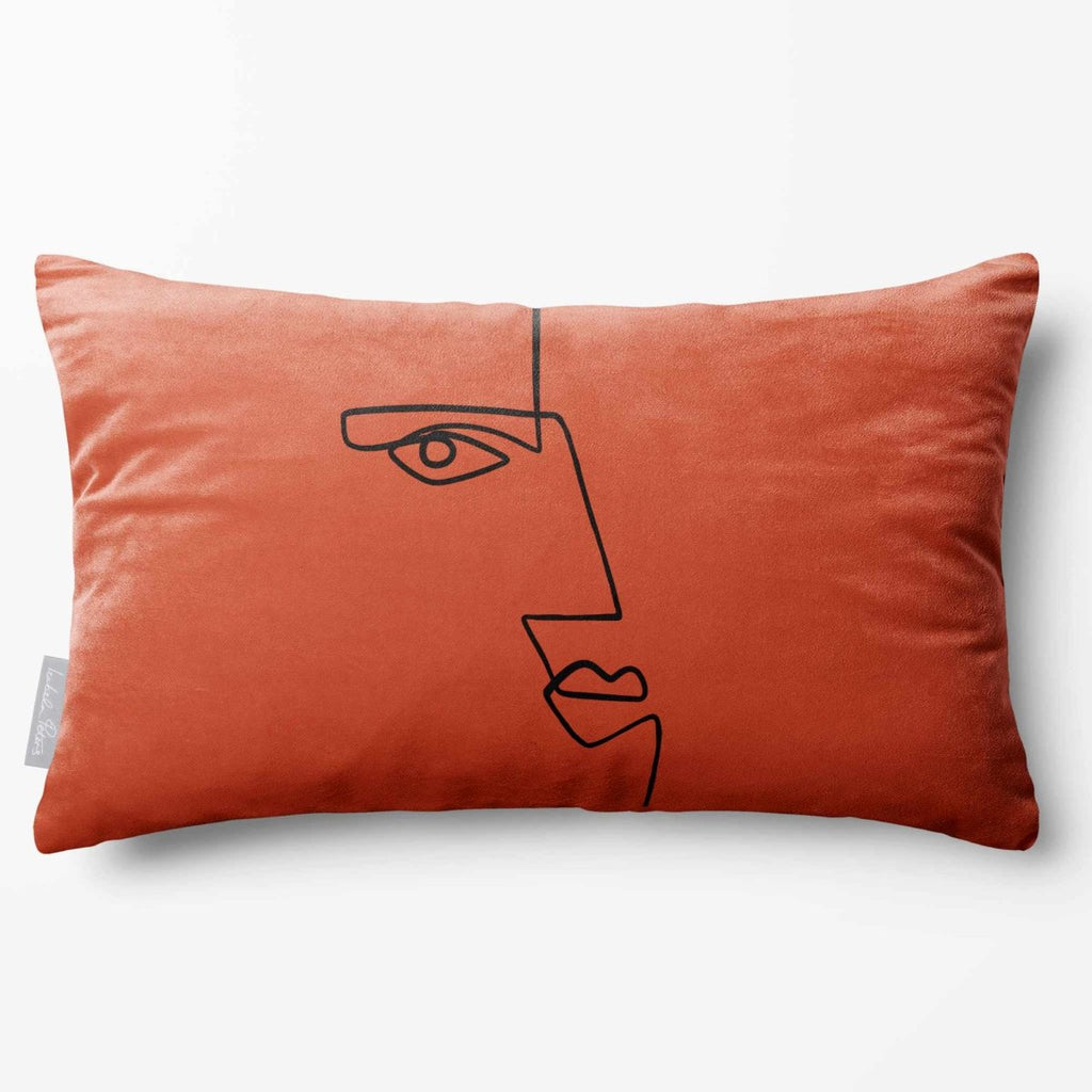 Angular Face | Sustainable Velvet Rectangle Cushion - Burnt Ochre 50 x 30 cm Standard by Izabela Peters