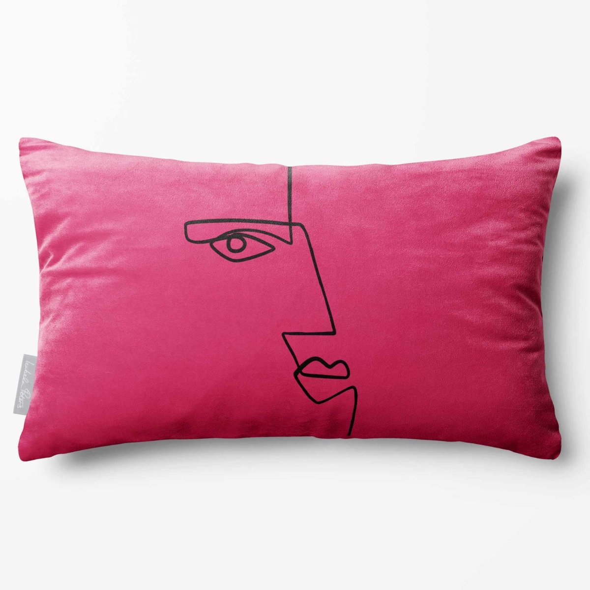 Angular Face | Sustainable Velvet Rectangle Cushion - Hot Pink 50 x 30 cm Standard by Izabela Peters
