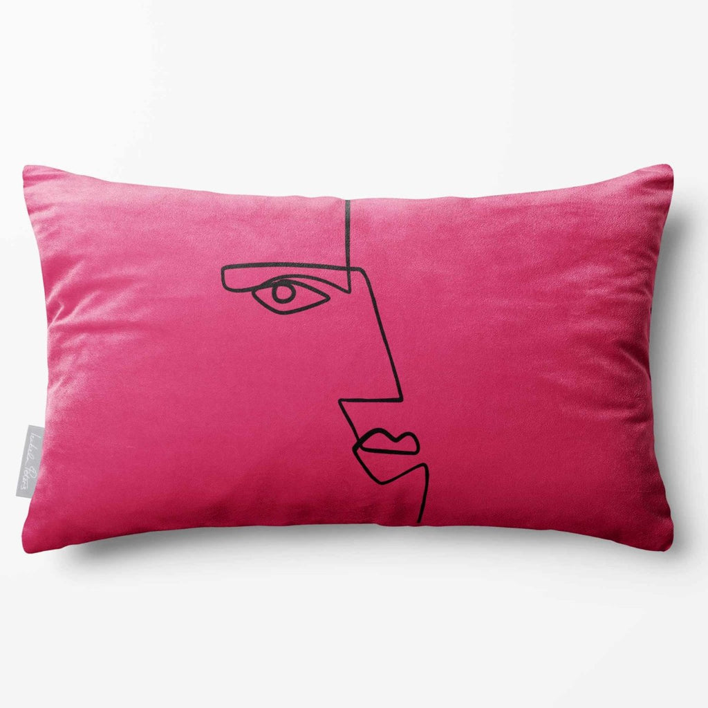 Angular Face | Sustainable Velvet Rectangle Cushion - Hot Pink 50 x 30 cm Standard by Izabela Peters