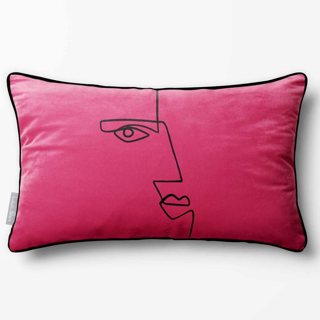 Angular Face | Sustainable Velvet Rectangle Cushion - Hot Pink 50 x 30 cm Piped by Izabela Peters