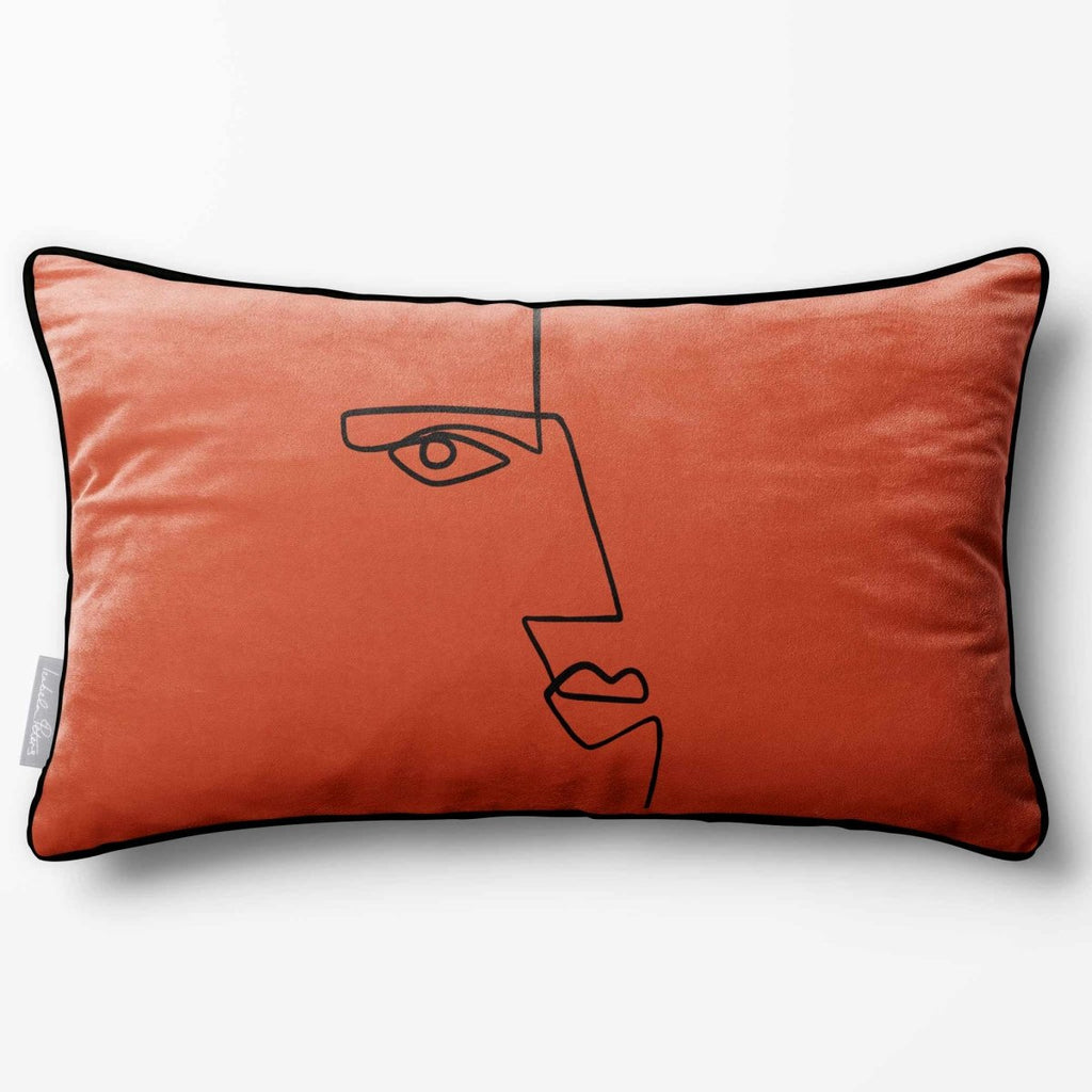 Angular Face | Sustainable Velvet Rectangle Cushion - Burnt Ochre 50 x 30 cm Piped by Izabela Peters