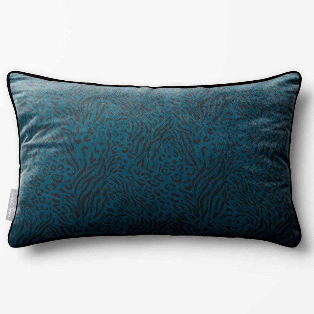 Animal Fusion Print | Sustainable Velvet Rectangle Cushion - Teal 50 x 30 cm Piped by Izabela Peters