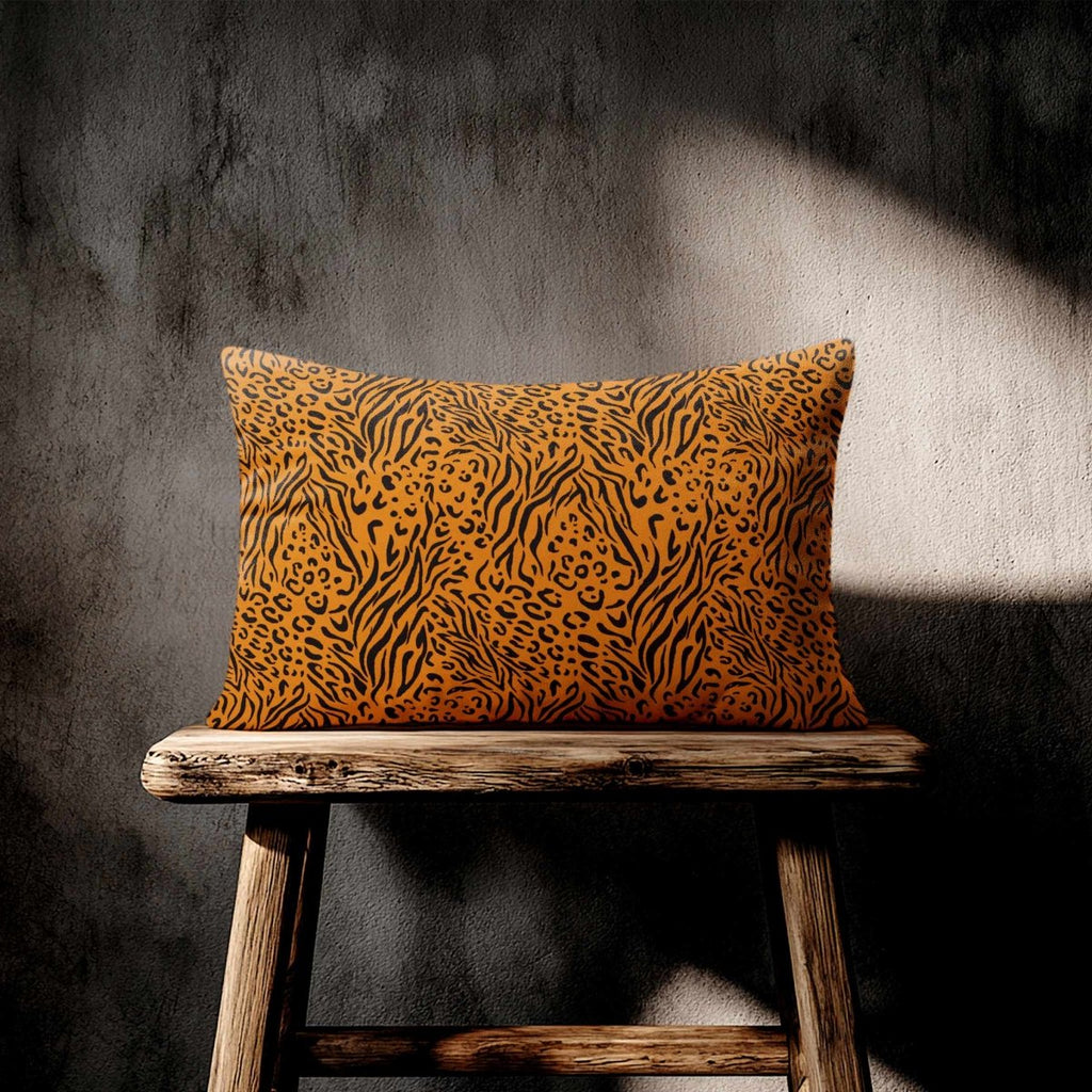 Animal Fusion Print | Sustainable Velvet Rectangle Cushion - Orange 50 x 30 cm Standard by Izabela Peters