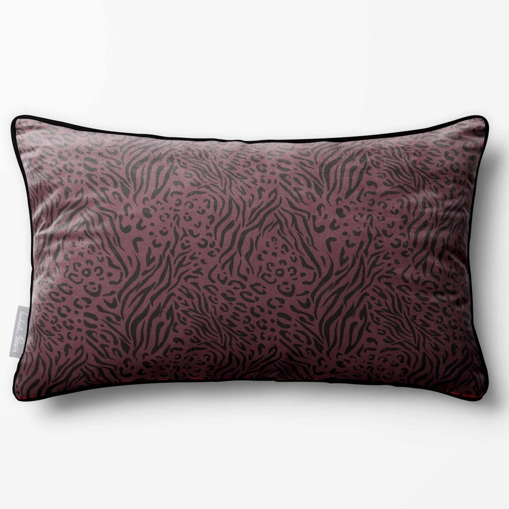 Animal Fusion Print | Sustainable Velvet Rectangle Cushion - Italian Grape 50 x 30 cm Piped by Izabela Peters
