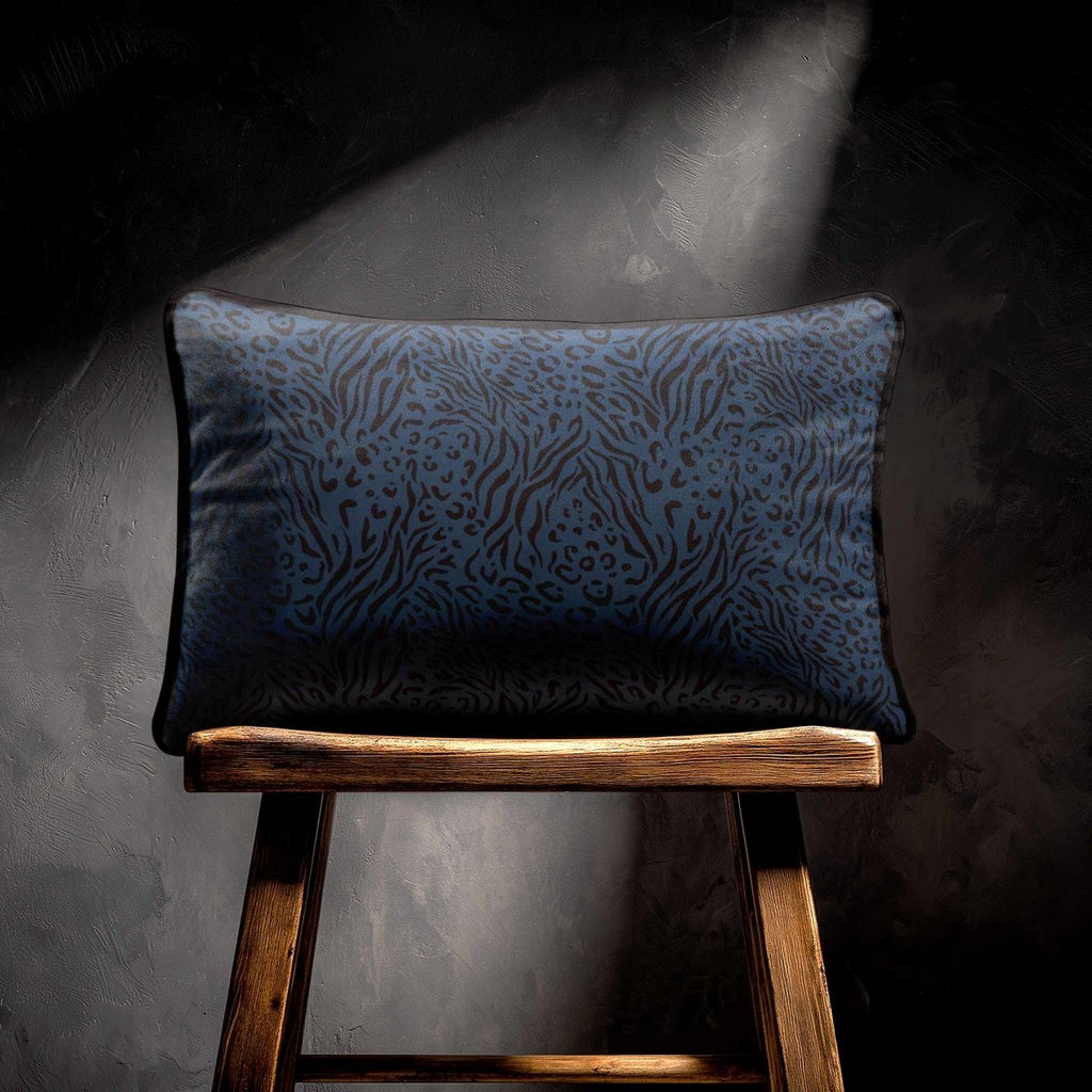 Animal Fusion Print | Sustainable Velvet Rectangle Cushion - Petrol Blue 50 x 30 cm Piped by Izabela Peters