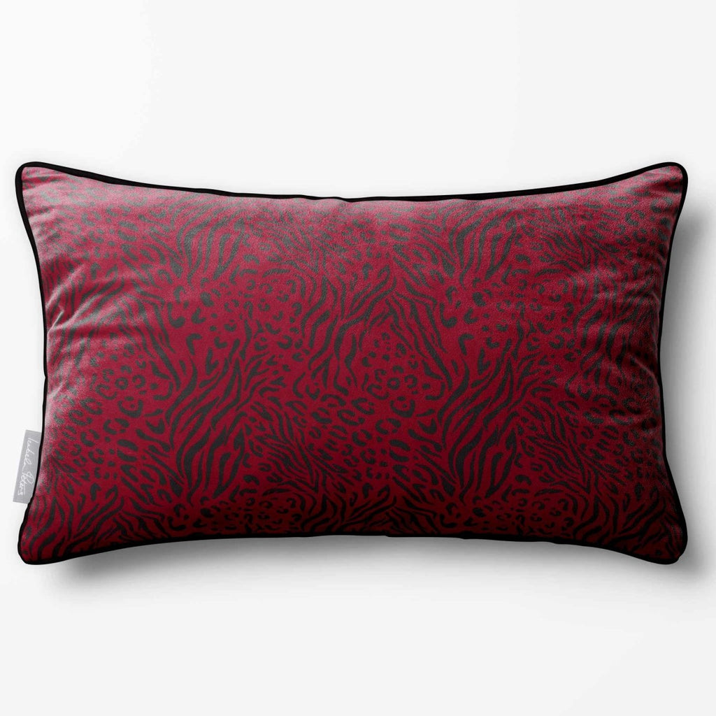 Animal Fusion Print | Sustainable Velvet Rectangle Cushion - Raspberry Red 50 x 30 cm Piped by Izabela Peters