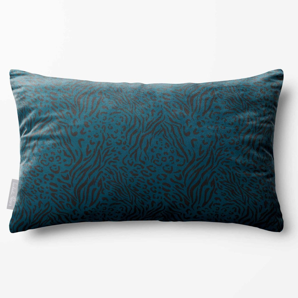 Animal Fusion Print | Sustainable Velvet Rectangle Cushion - Teal 50 x 30 cm Standard by Izabela Peters