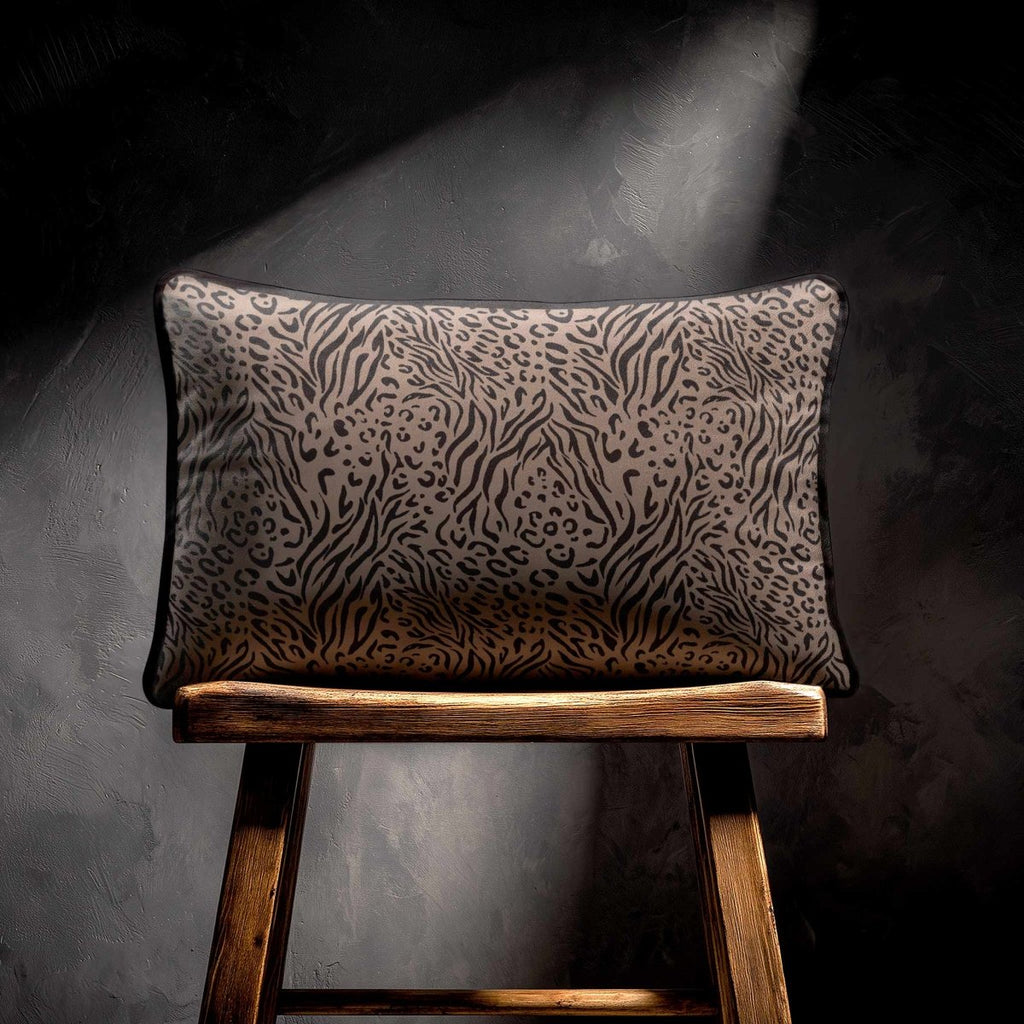 Animal Fusion Print | Sustainable Velvet Rectangle Cushion - Dovedale Stone 50 x 30 cm Piped by Izabela Peters