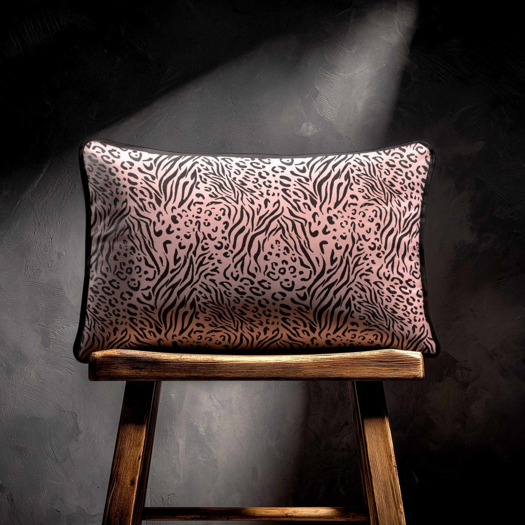 Animal Fusion Print | Sustainable Velvet Rectangle Cushion - Rosewater 50 x 30 cm Piped by Izabela Peters