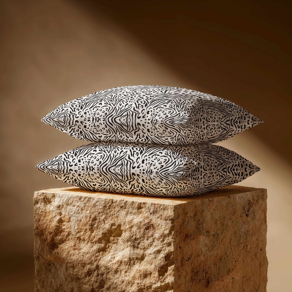 Animal Fusion Print | Sustainable Velvet Rectangle Cushion - Black & White 50 x 30 cm Standard by Izabela Peters