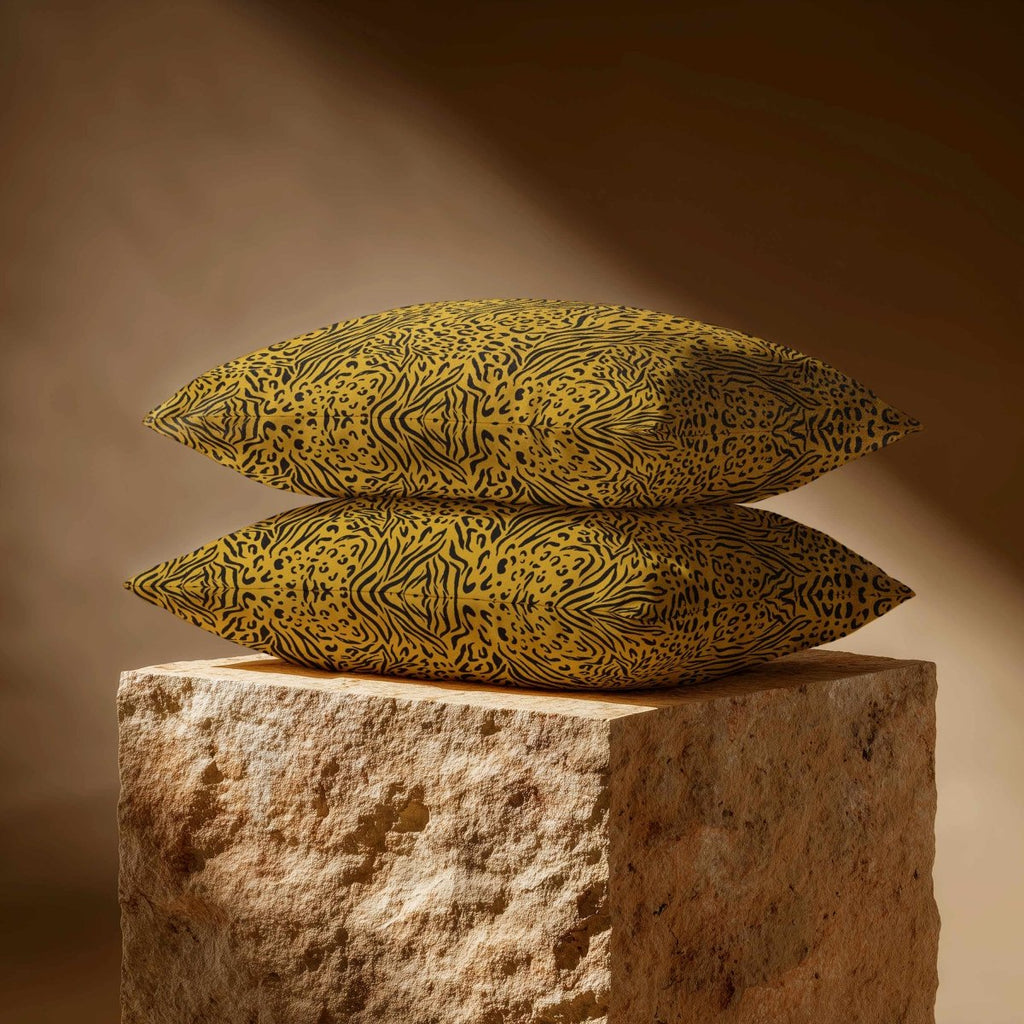 Animal Fusion Print | Sustainable Velvet Rectangle Cushion - Mustard Ochre 50 x 30 cm Standard by Izabela Peters