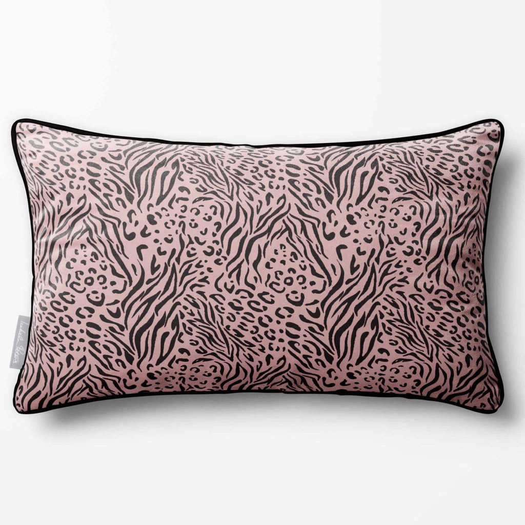 Animal Fusion Print | Sustainable Velvet Rectangle Cushion - Rosewater 50 x 30 cm Piped by Izabela Peters