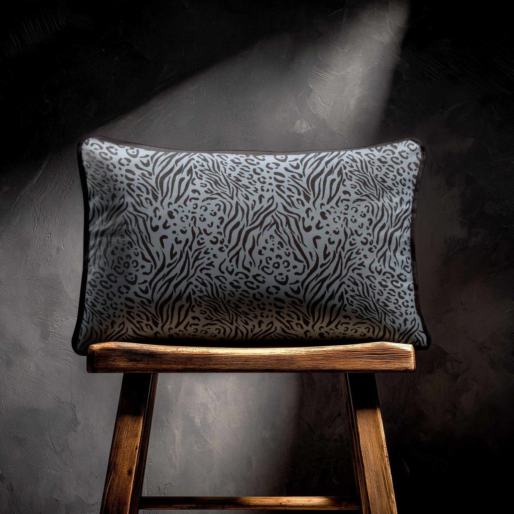 Animal Fusion Print | Sustainable Velvet Rectangle Cushion - French Grey 50 x 30 cm Piped by Izabela Peters