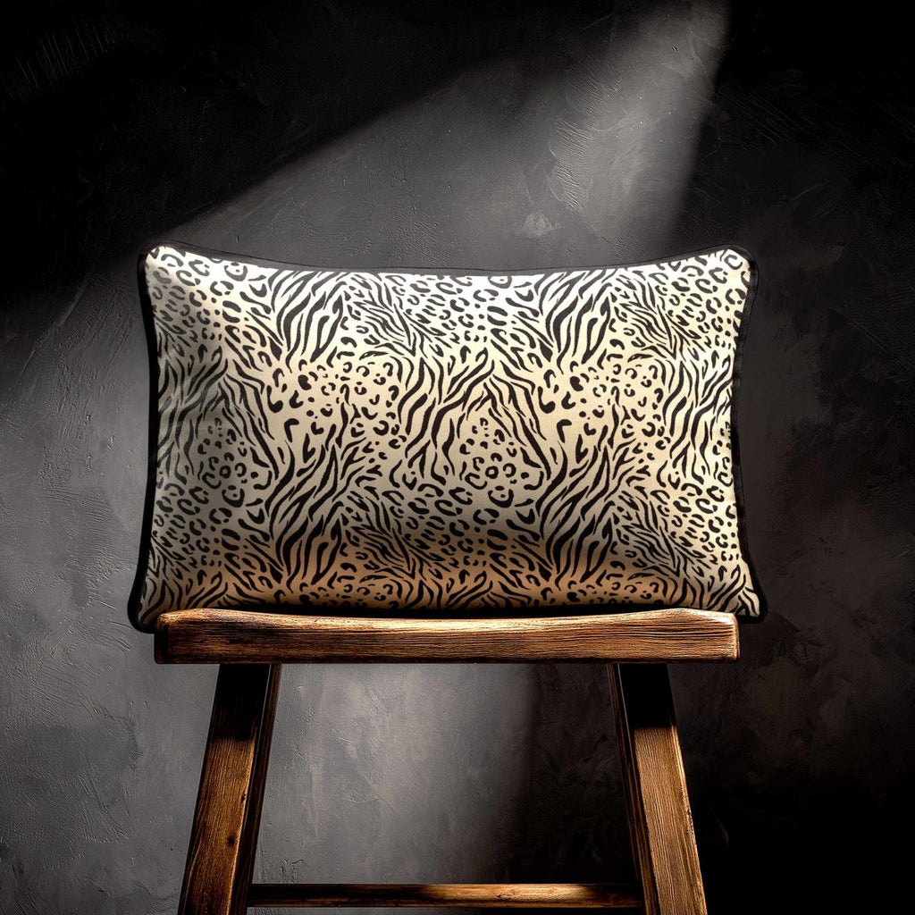 Animal Fusion Print | Sustainable Velvet Rectangle Cushion - Cream 50 x 30 cm Piped by Izabela Peters