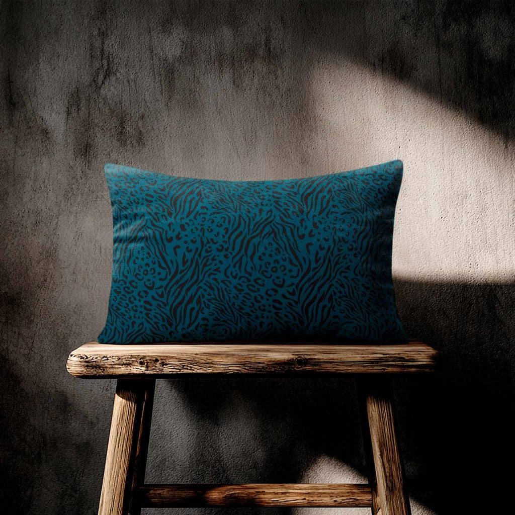 Animal Fusion Print | Sustainable Velvet Rectangle Cushion - Teal 50 x 30 cm Standard by Izabela Peters