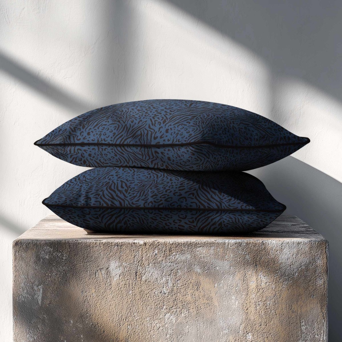 Animal Fusion Print | Sustainable Velvet Rectangle Cushion - Petrol Blue 50 x 30 cm Piped by Izabela Peters