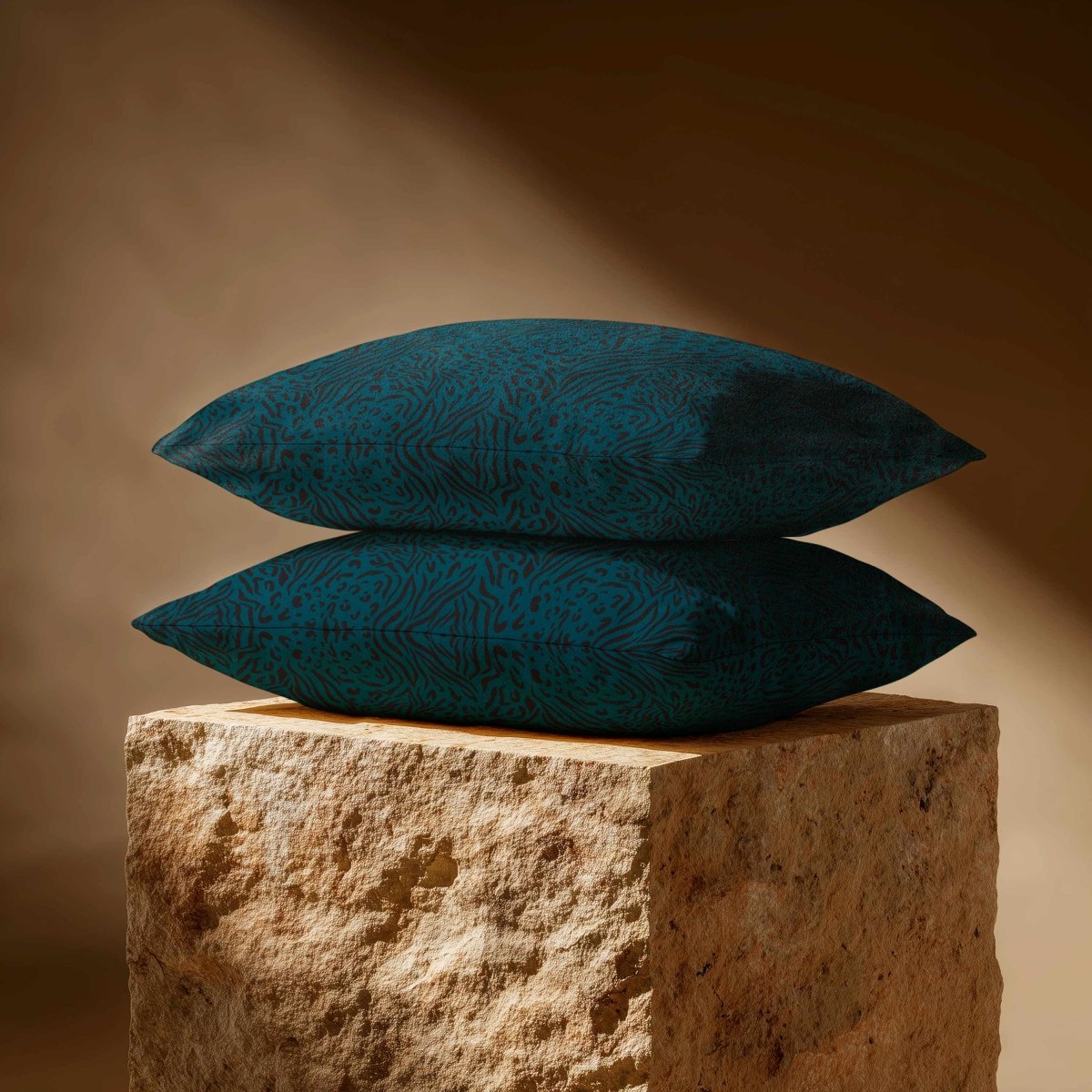 Animal Fusion Print | Sustainable Velvet Rectangle Cushion - Teal 50 x 30 cm Standard by Izabela Peters