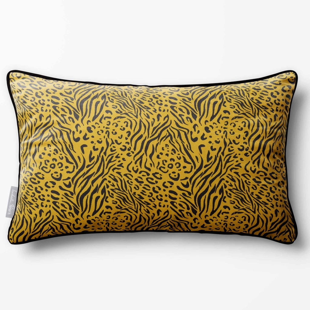 Animal Fusion Print | Sustainable Velvet Rectangle Cushion - Mustard Ochre 50 x 30 cm Piped by Izabela Peters