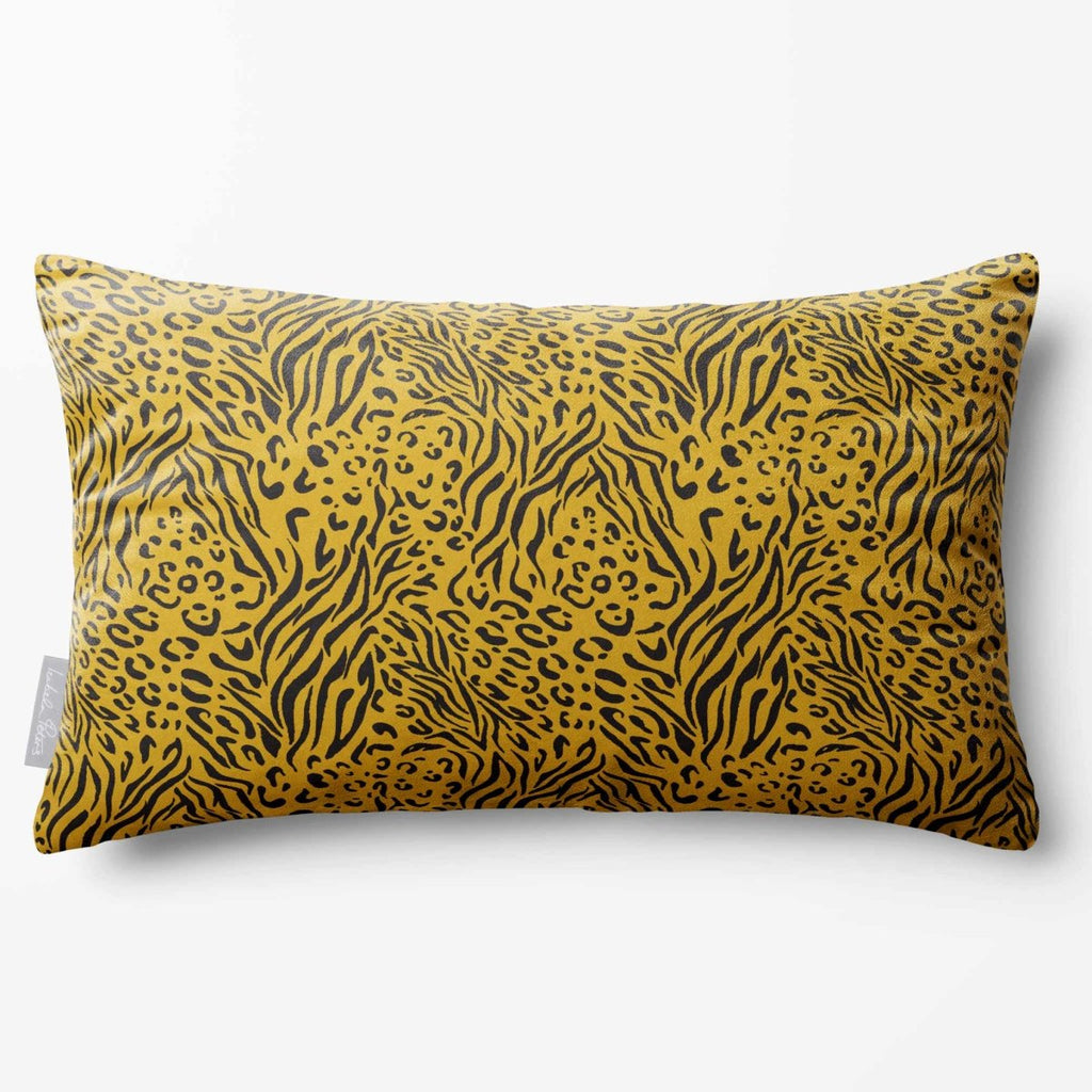 Animal Fusion Print | Sustainable Velvet Rectangle Cushion - Mustard Ochre 50 x 30 cm Standard by Izabela Peters
