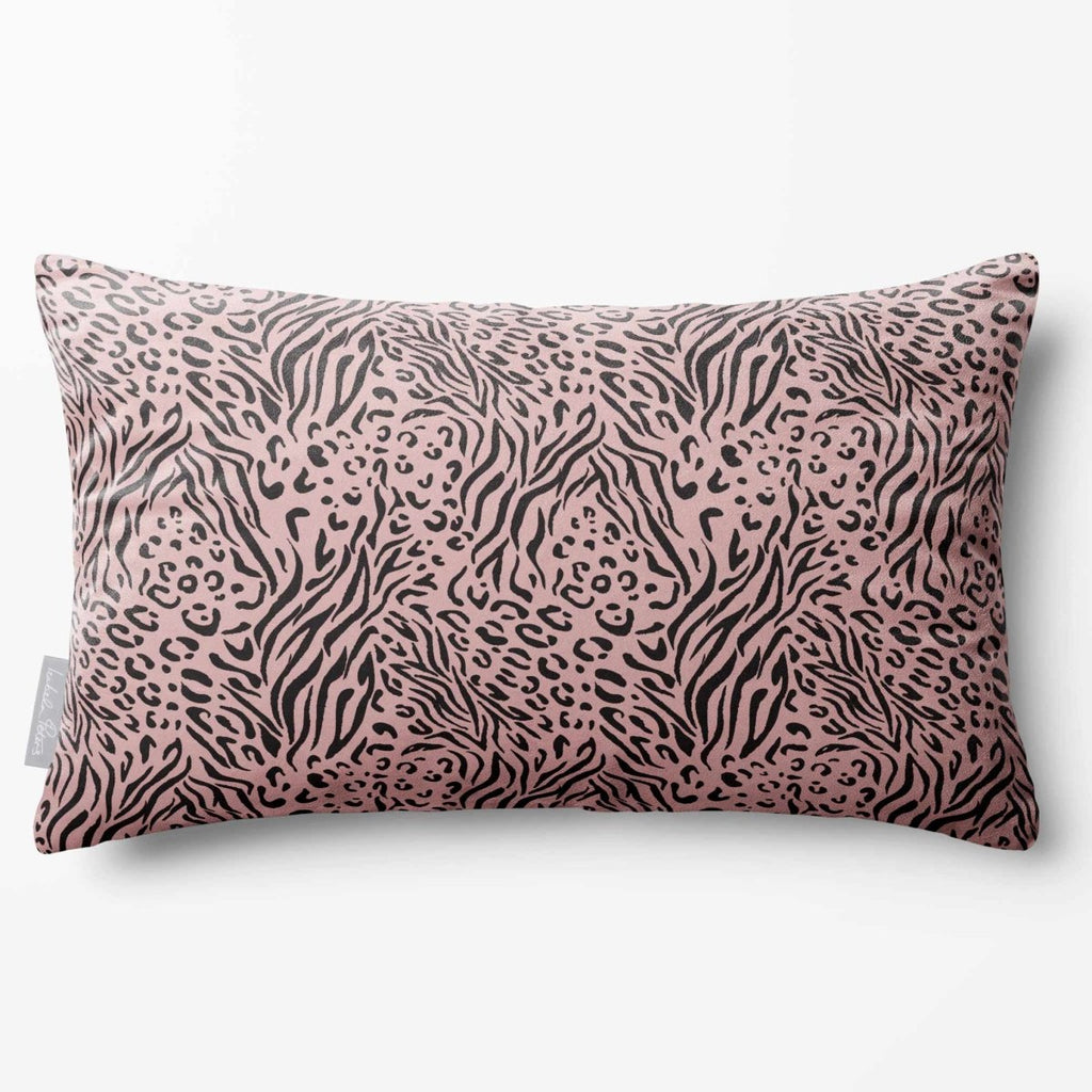 Animal Fusion Print | Sustainable Velvet Rectangle Cushion - Rosewater 50 x 30 cm Standard by Izabela Peters