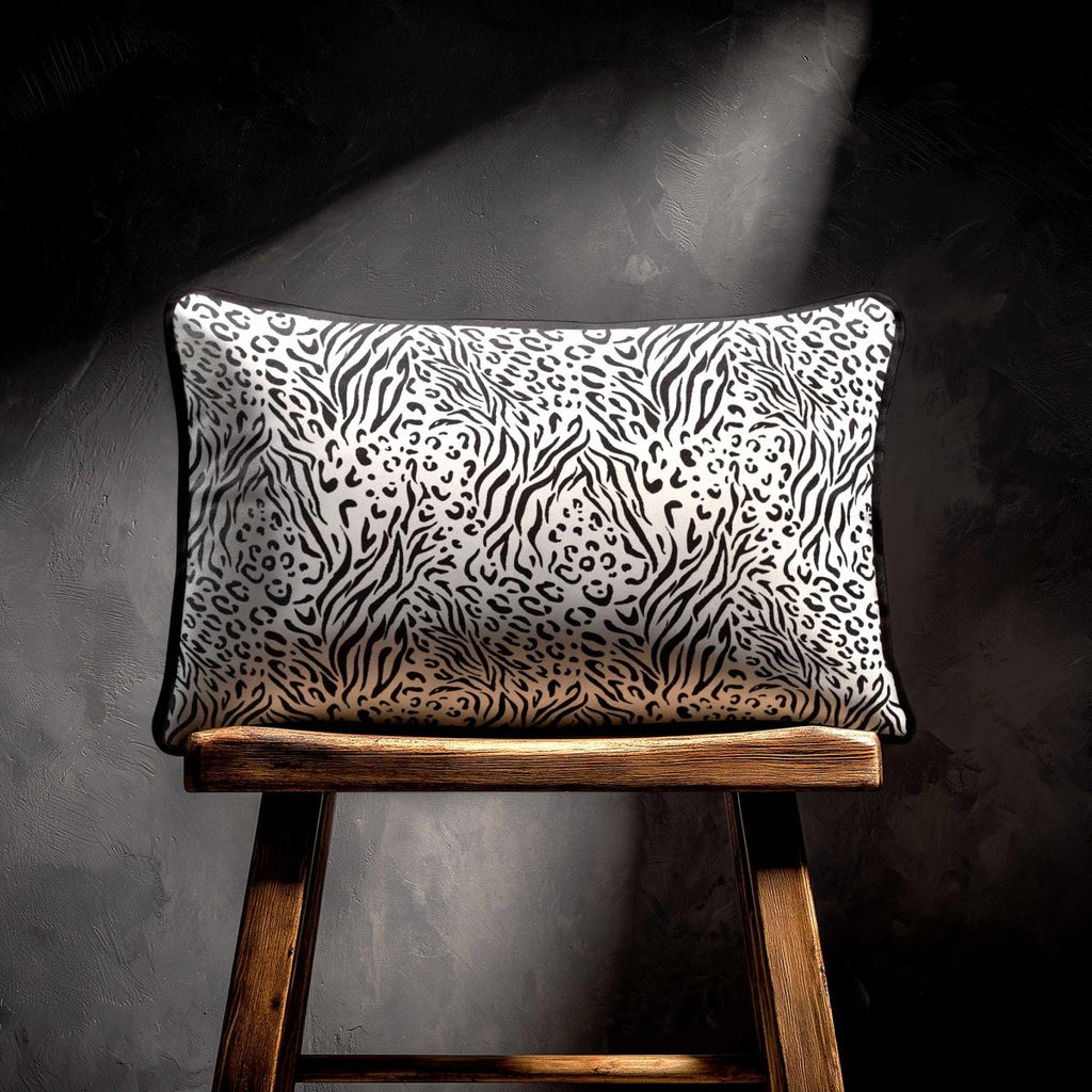 Animal Fusion Print | Sustainable Velvet Rectangle Cushion - Black & White 50 x 30 cm Piped by Izabela Peters