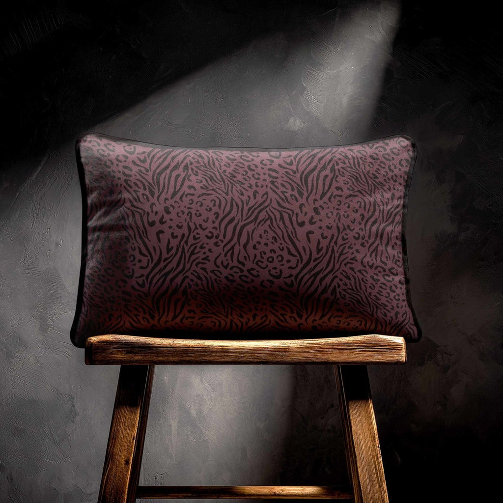 Animal Fusion Print | Sustainable Velvet Rectangle Cushion - Italian Grape 50 x 30 cm Piped by Izabela Peters