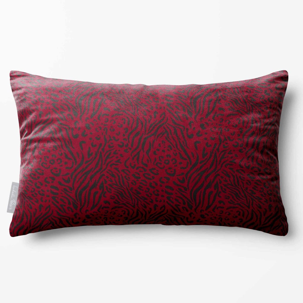 Animal Fusion Print | Sustainable Velvet Rectangle Cushion - Raspberry Red 50 x 30 cm Standard by Izabela Peters