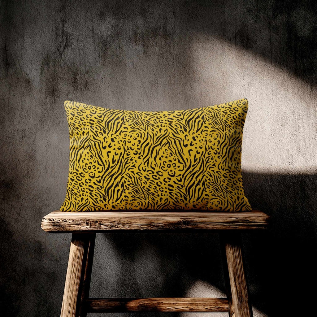 Animal Fusion Print | Sustainable Velvet Rectangle Cushion - Mustard Ochre 50 x 30 cm Standard by Izabela Peters