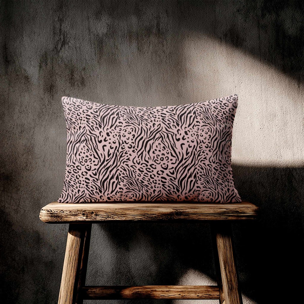 Animal Fusion Print | Sustainable Velvet Rectangle Cushion - Rosewater 50 x 30 cm Standard by Izabela Peters