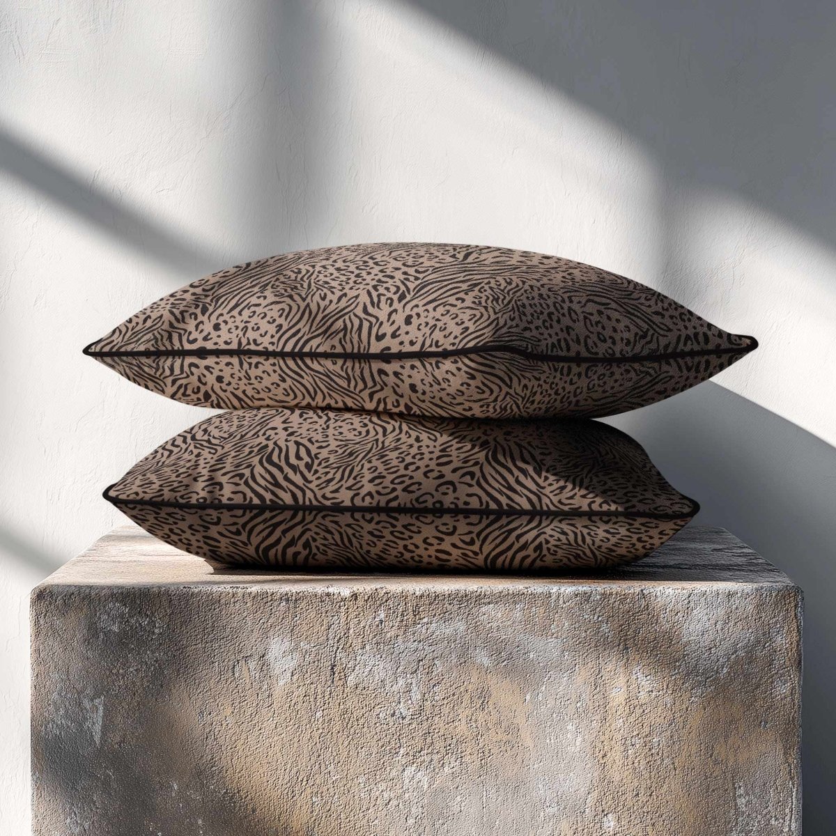 Animal Fusion Print | Sustainable Velvet Rectangle Cushion - Dovedale Stone 50 x 30 cm Piped by Izabela Peters