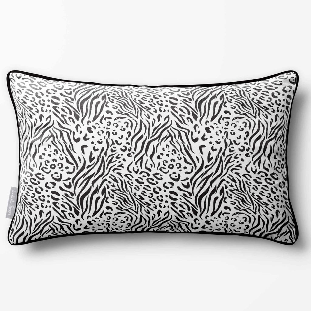 Animal Fusion Print | Sustainable Velvet Rectangle Cushion - Black & White 50 x 30 cm Piped by Izabela Peters