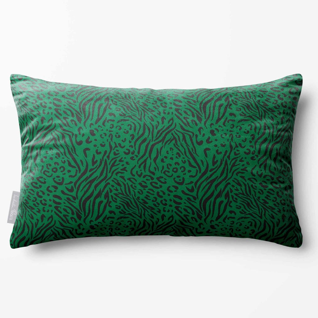 Animal Fusion Print | Sustainable Velvet Rectangle Cushion - Emerald Green 50 x 30 cm Standard by Izabela Peters