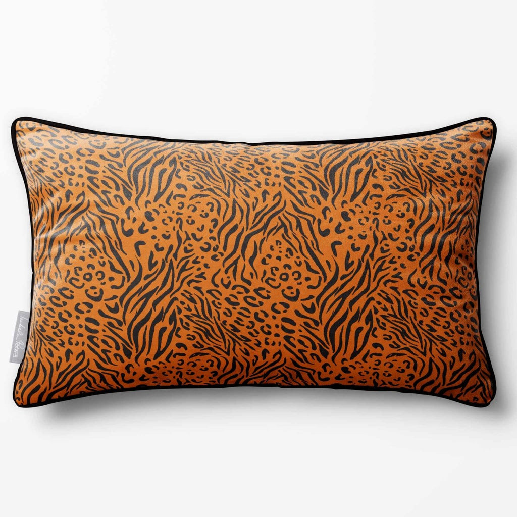 Animal Fusion Print | Sustainable Velvet Rectangle Cushion - Orange 50 x 30 cm Piped by Izabela Peters