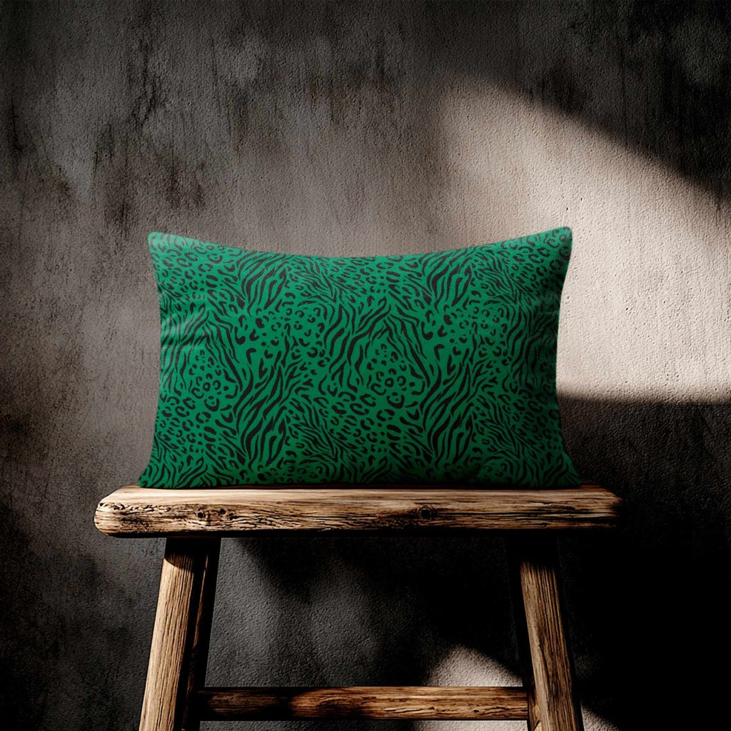 Animal Fusion Print | Sustainable Velvet Rectangle Cushion - Emerald Green 50 x 30 cm Standard by Izabela Peters