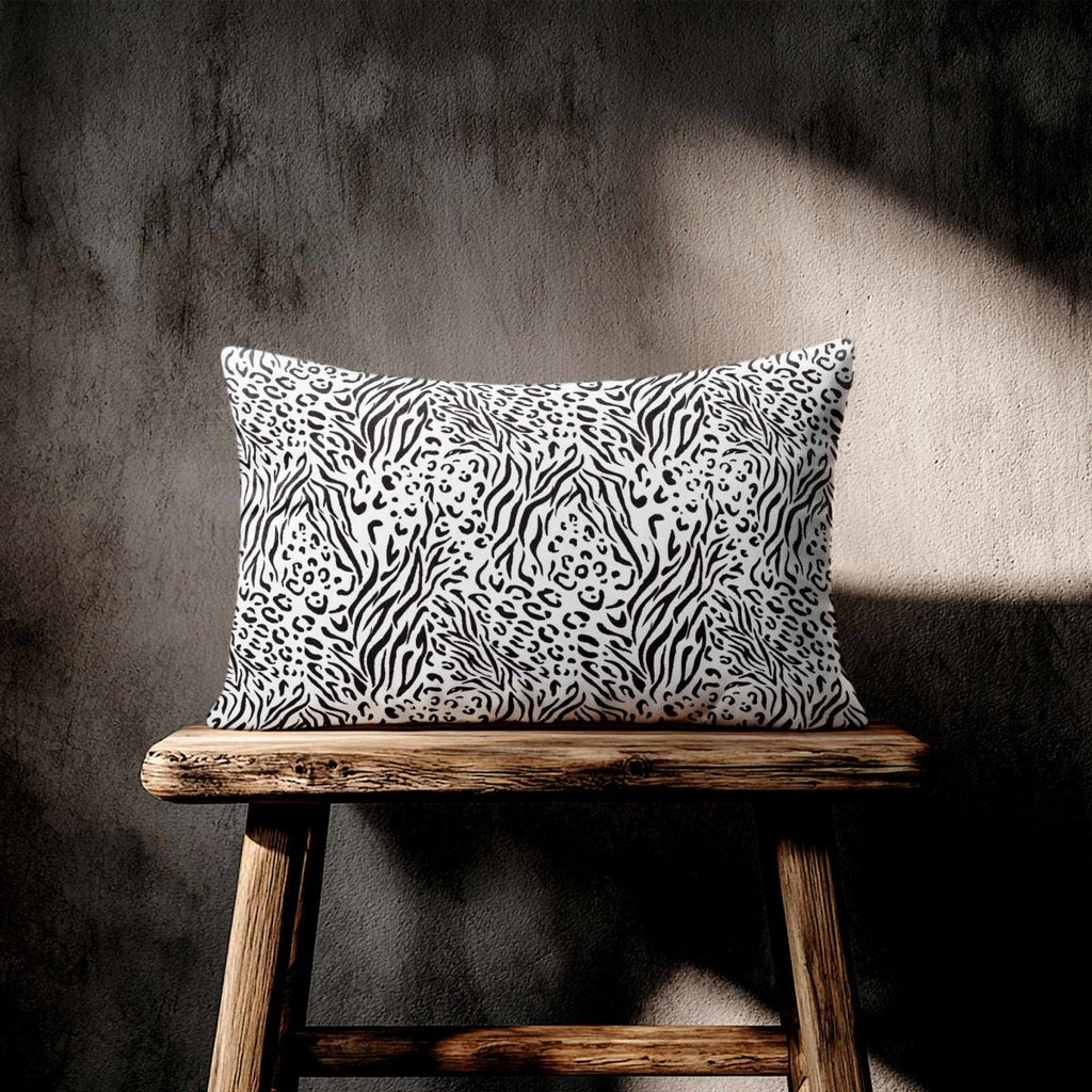 Animal Fusion Print | Sustainable Velvet Rectangle Cushion - Black & White 50 x 30 cm Standard by Izabela Peters