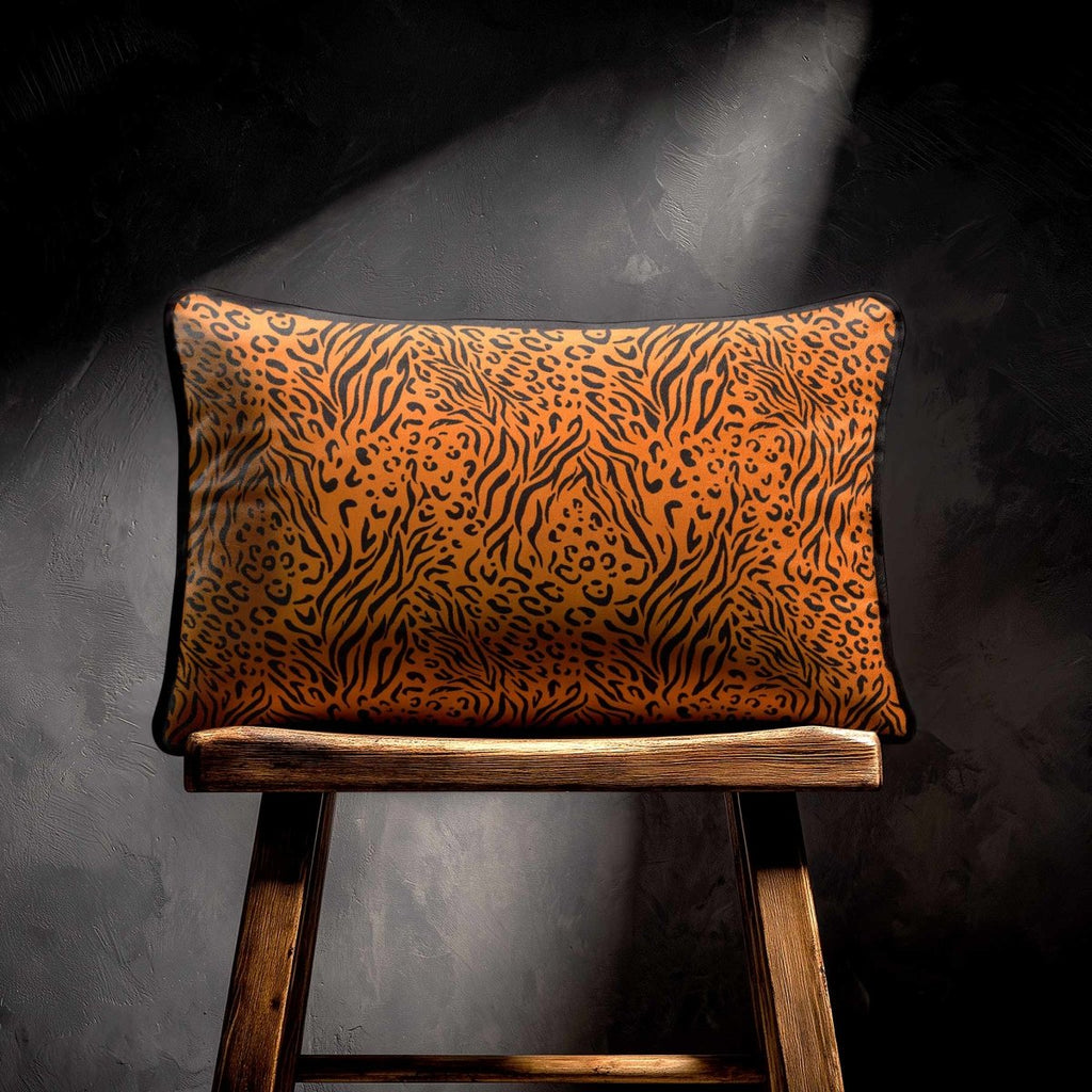 Animal Fusion Print | Sustainable Velvet Rectangle Cushion - Orange 50 x 30 cm Piped by Izabela Peters