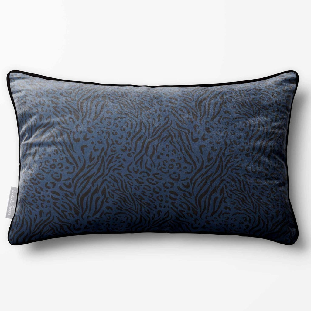 Animal Fusion Print | Sustainable Velvet Rectangle Cushion - Petrol Blue 50 x 30 cm Piped by Izabela Peters