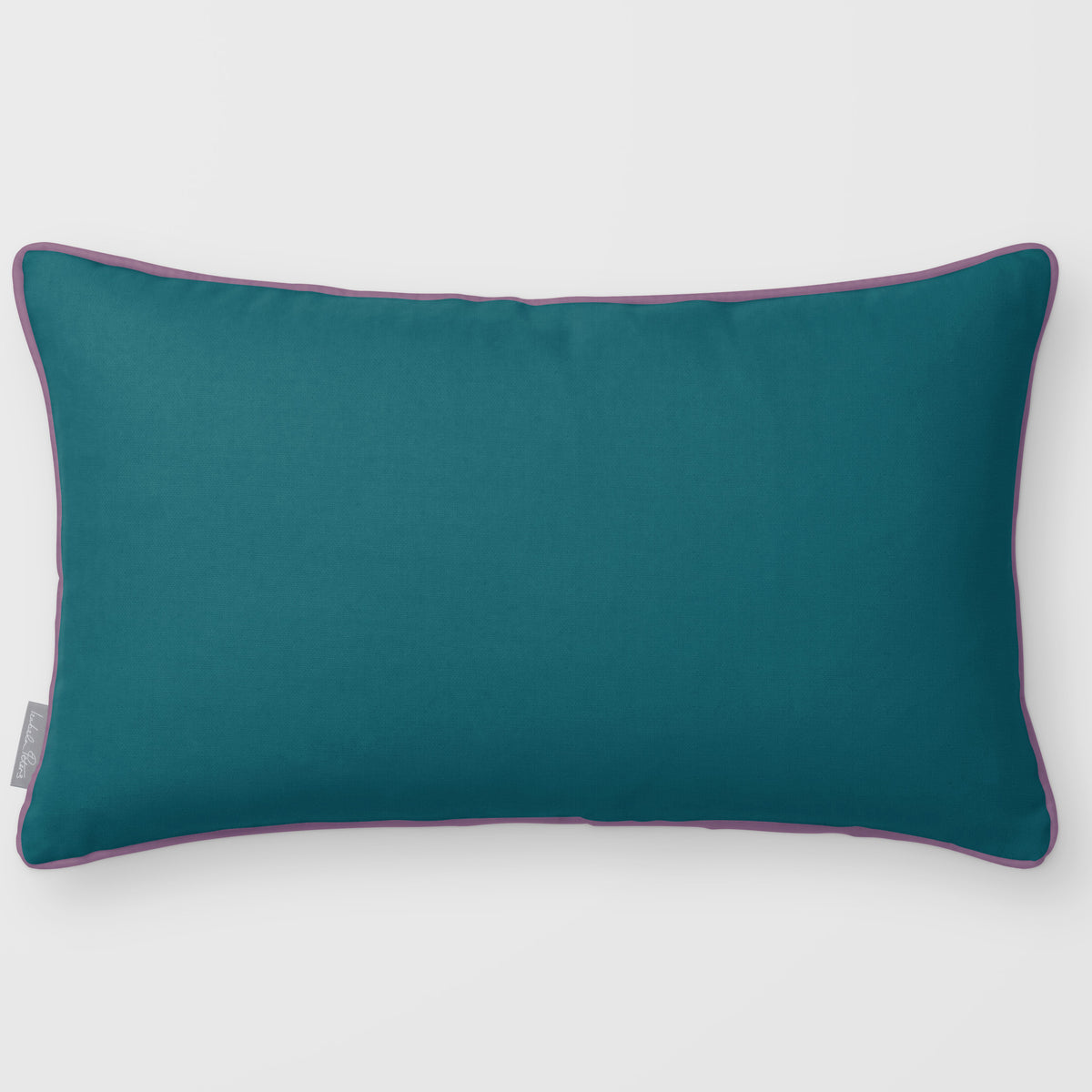 Avara Plain Ink Blue & Lilac linen-look 50 × 30 cm rectangular cushion, piped, front view.