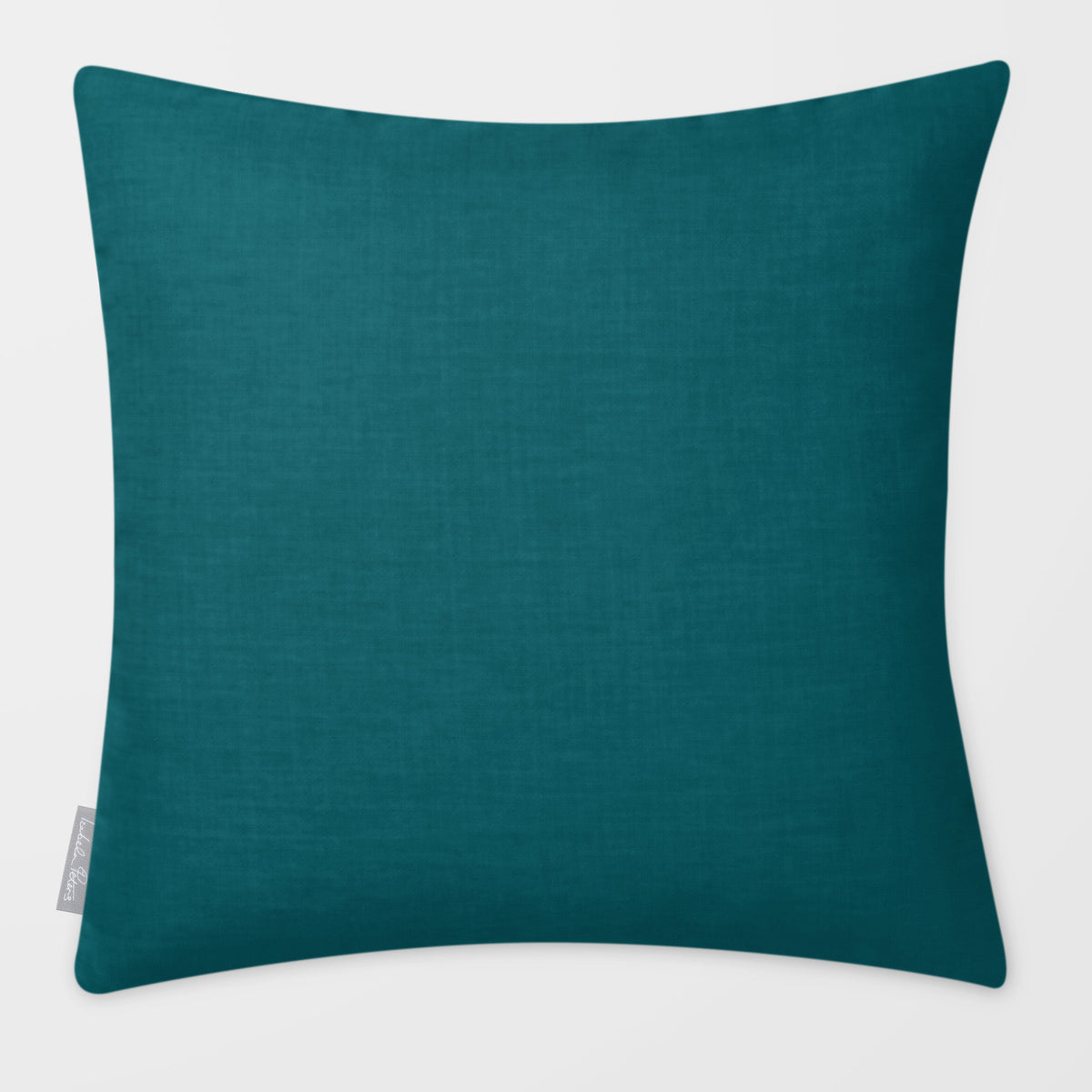 Avara Plain Ink Blue & Lilac linen-look square cushion, plain sewn edge, front view.