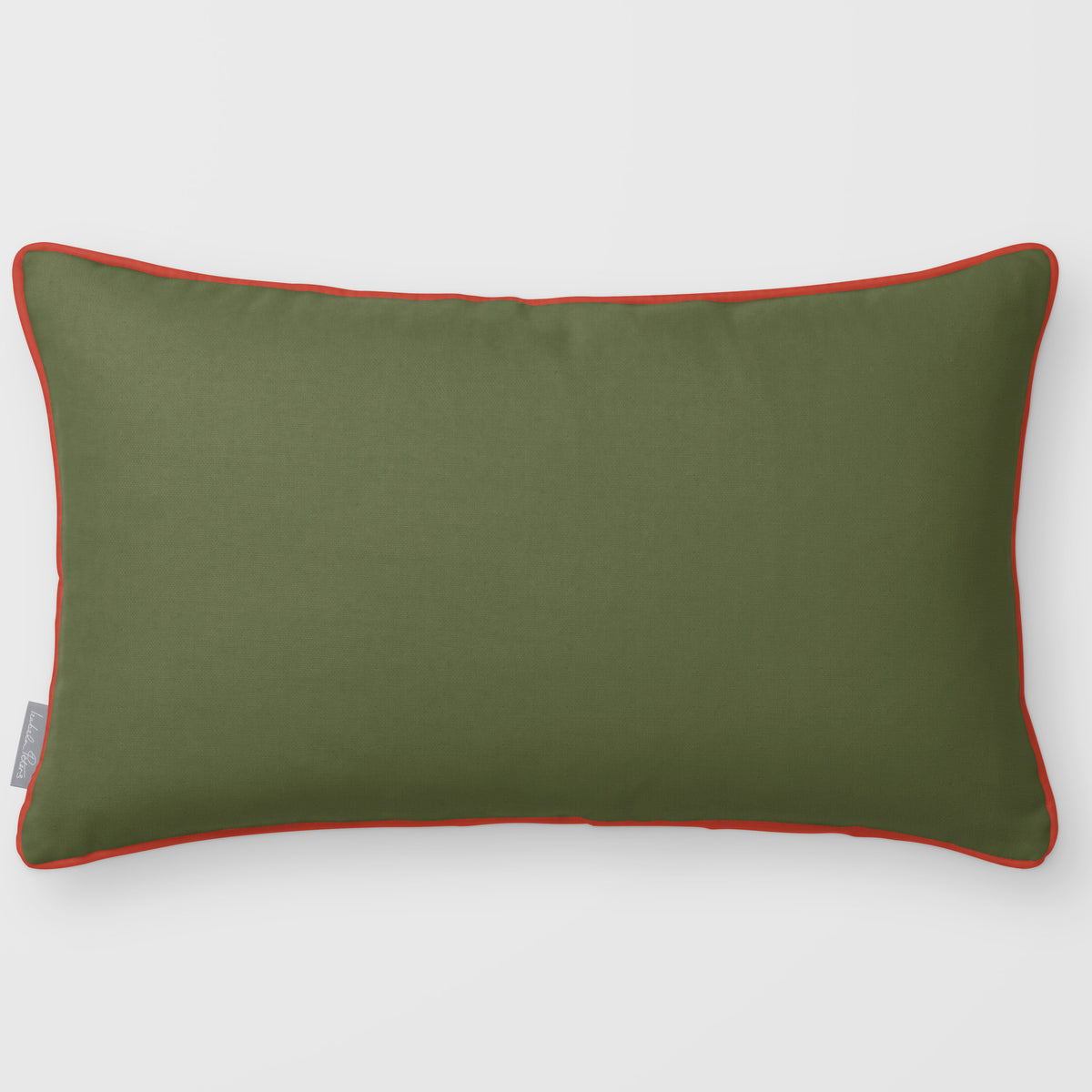 Avara Plain Olive & Tomato linen-look 50 × 30 cm rectangular cushion, piped, front view.