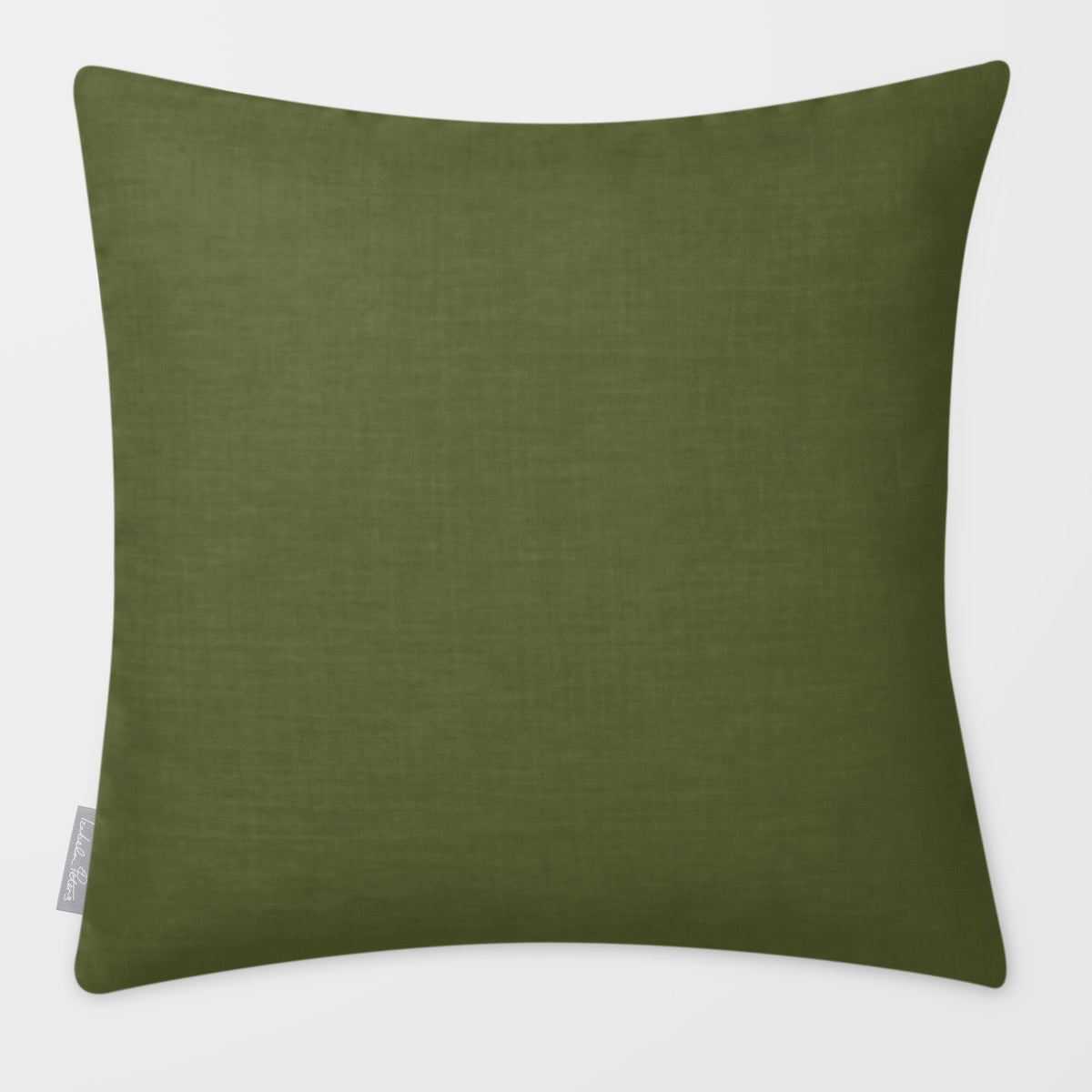 Avara Plain Olive & Tomato linen-look square cushion, plain sewn edge, front view.