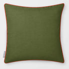Avara Plain Olive & Tomato linen-look square cushion, piped, front view.