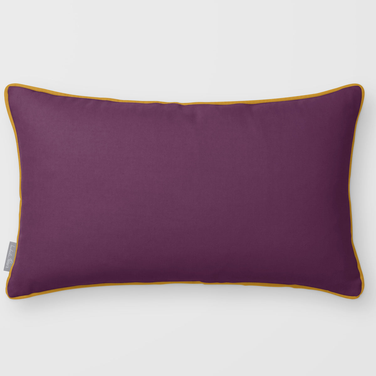 Avara Plain Plum & Saffron linen-look 50 × 30 cm rectangular cushion, piped, front view.