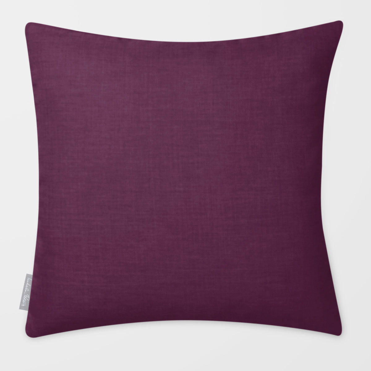 Avara Plain Plum & Saffron linen-look square cushion, plain sewn edge, front view.