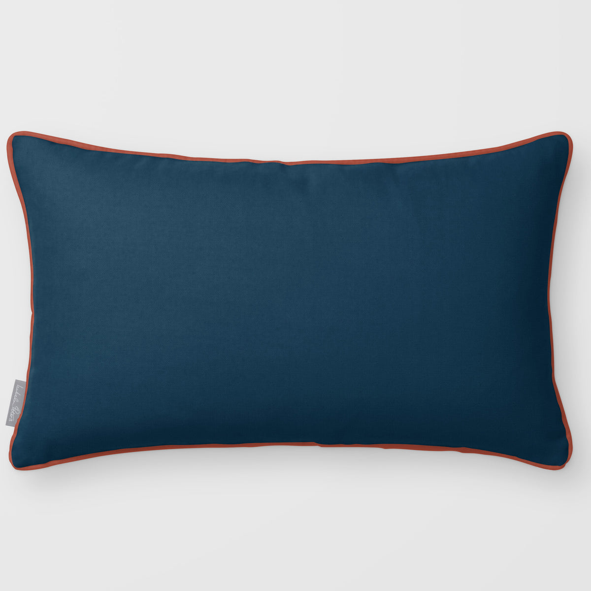 Avara Plain Teal & Persimmon linen-look 50 × 30 cm rectangular cushion, piped, front view.