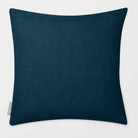 Avara Plain Teal & Persimmon linen-look square cushion, plain sewn edge, front view.